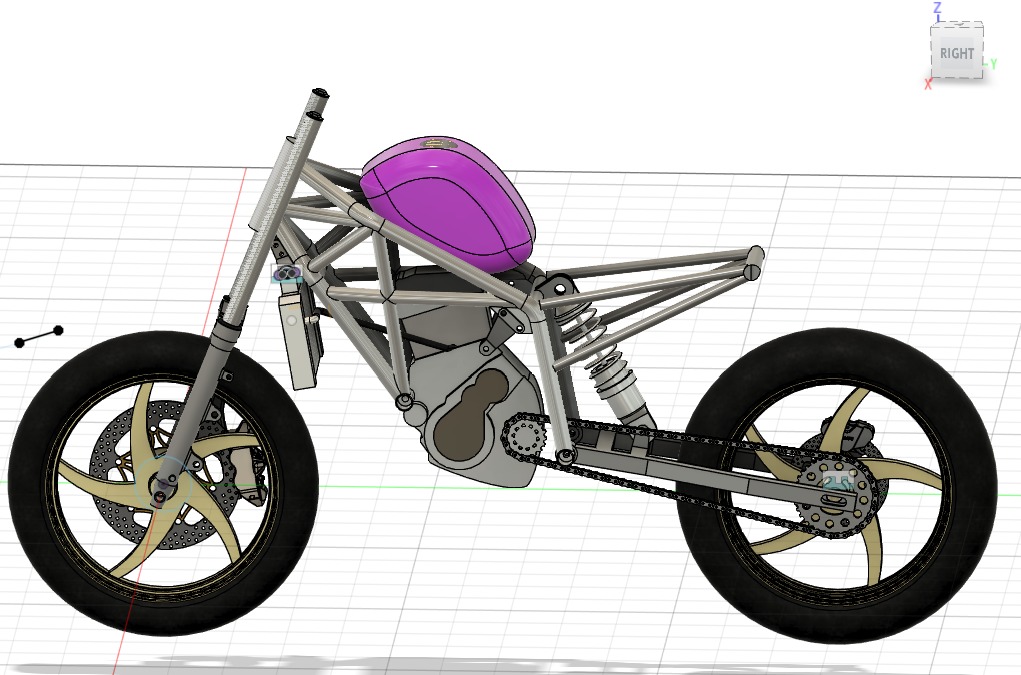 CAD view of the bike's chassis and fuel tank