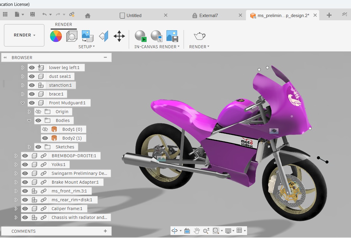 Fusion 360 session working on the bike's bodywork